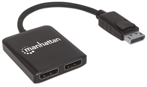 DisplayPort 1.2 to 2-Port DisplayPort 1.2 Splitter Hub with MST, 4K@30Hz, USB-A Powered, Video Wall Function, Black, Three
