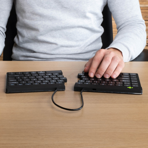 R-Go Tools Ergonomische Tastatur R-Go Split Break mit Pausensoftware, geteilte Tastatur, QWERTZ (DE), kabellos, schwarz. T