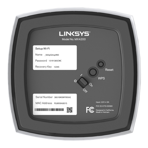 Linksys Velop Whole Home Intelligent Mesh WiFi 6 (AX4200) System, Tri-Band, 2-pack. Product colour: White, Antenna type: I