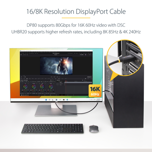 StarTech.com DP21-1M-DP80-CABLE. Kabellänge: 1 m, Anschluss 1: DisplayPort, Anschluss 2: DisplayPort. Konformitätsbeschein