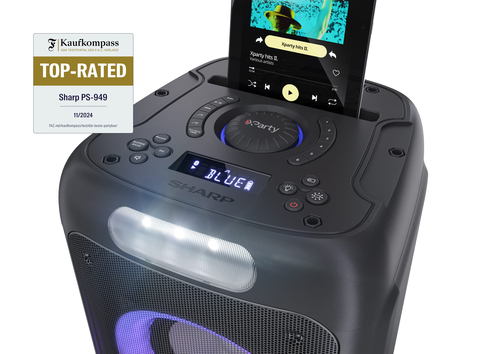Sharp XParty Street Beat PS-949 Tragbar Bluetooth Lautsprechersystem - 132 W RMS - Schwarz - Aufladbarer Akku - USB