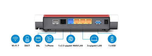 Modem/Router wireless FRITZ! FRITZ!Box 7630 - Wi-Fi 7 - Ethernet, Cavo, DSL, ADSL2+ - Dual Band - 2,40 GHz ISM band - 5 GH
