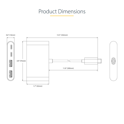StarTech.com USB Hub - USB 3.2 (Gen 1) Type C - Portable - Space Gray - UASP Support - 4 Total USB Port(s) - PC, iPadOS