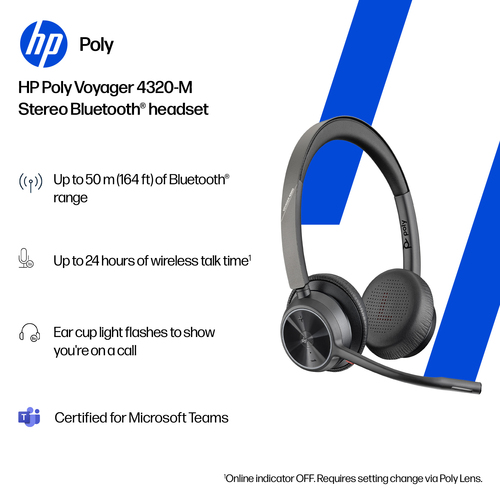 Poly Voyager 4300 UC 4320-M Kabel/Kabellos Kopfbügel, Auf den Ohren Stereo Headset - Schwarz - Google Assistant, Siri - Bi