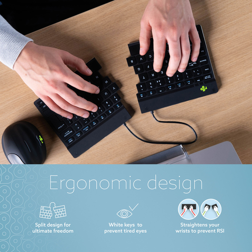 R-Go Tools Ergonomische Tastatur R-Go Split Break mit Pausensoftware, geteilte Tastatur, QWERTZ (DE), kabellos, schwarz. T