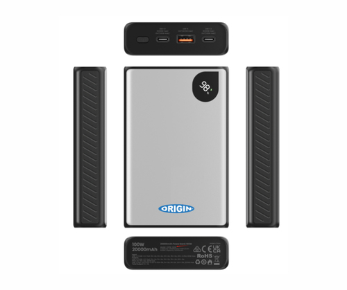 Origin Stromspeicher - Silber - für Notebook, Netbook - Lithium-Ionen (Li-Ionen) - 20000 mAh - USB Typ-C Anschluss - 2 x U