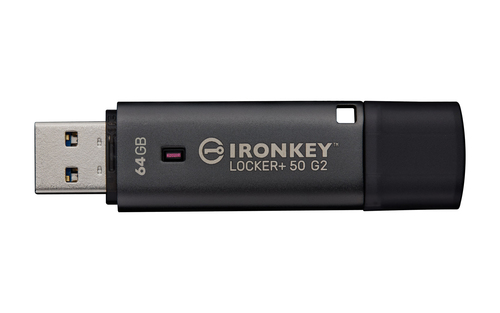 IronKey Locker+ 50 G2 64 GB USB 3.0, USB 3.1, USB 3.2 (Geração 1), USB tipo A Unidade Flash - AES de 256 bits - Compatível