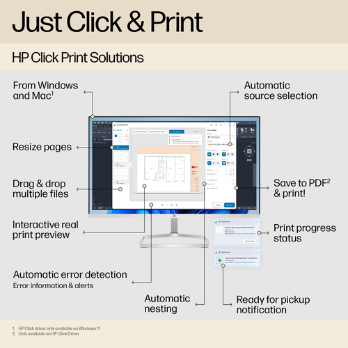 HP Designjet T250 DIN A1 Tintenstrahl-Großformatdrucker - 609,60 mm (24 Zoll) Druckbreite - Farbe - 4 Farbe(n) - 30 s Farb