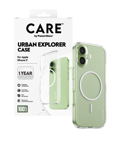PanzerGlass CARE™ by ® Urban Explorer Case Transparent w. White MagSafe iPhone 17. Case type: Cover, Marke-Kompatibilität: