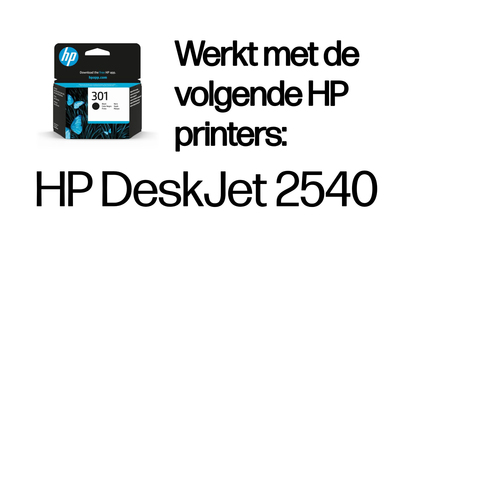 HP 301 Black Original Ink Cartridge. Printing colours: Black, Quantity per pack: 1 pc(s), Black ink page yield: 170 pages