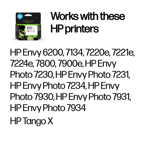 HP 303XL High Yield Tri-color Original Ink Cartridge. Colour ink page yield: 415 pages, Printing colours: Cyan, Magenta, Y