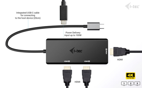 i-tec 3 Port(s) USB Type C Docking Station for Notebook, Monitor - Portable - 3 Displays Supported - 4K, 4K @ 60Hz, 2K @ 1