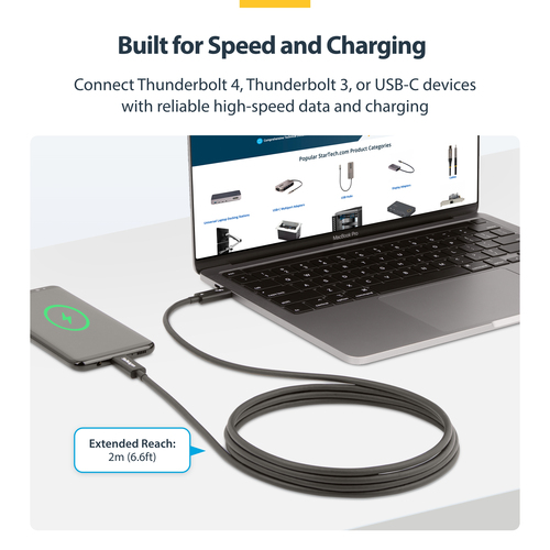 StarTech.com 2 m Aktives Thunderbolt 4 Kabel, 40 Gbit/s, 100W PD, 8K Display Kabel, kompatibel mit USB4, Thunderbolt 3, US