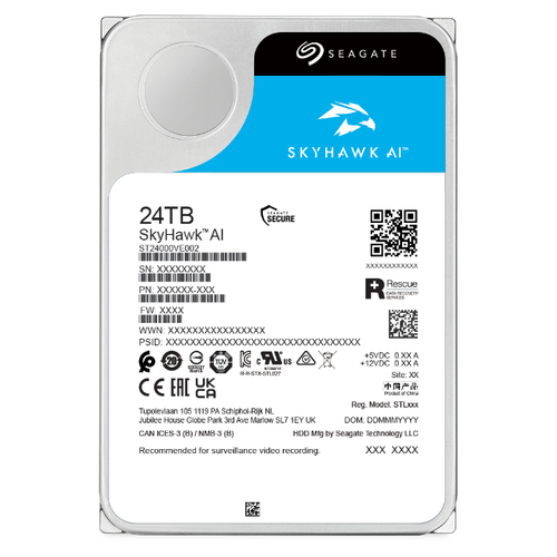 Seagate SkyHawk AI ST24000VE002 24 TB Disco rígido - 3,5" Interno - SATA (SATA/600) - Gravação magnética convencional (CMR