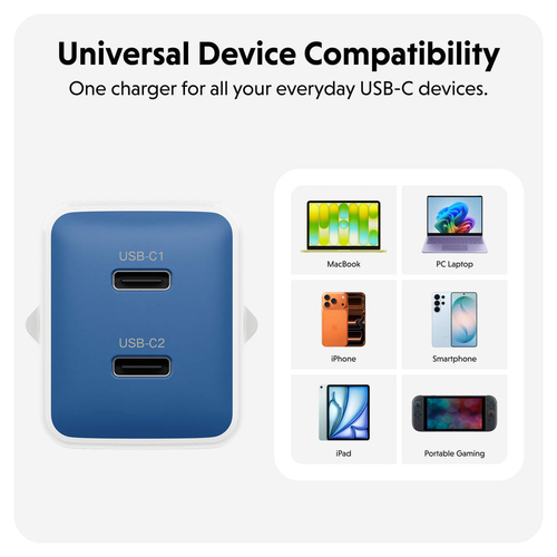 Hyper HyperJuice 45 W AC Adapter - Universal Adapter - For iPhone, iPad Air - Blue