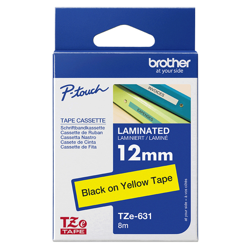 TZE-631 LAMINATED TAPE 12MM 8M BLACK ON YELLOW