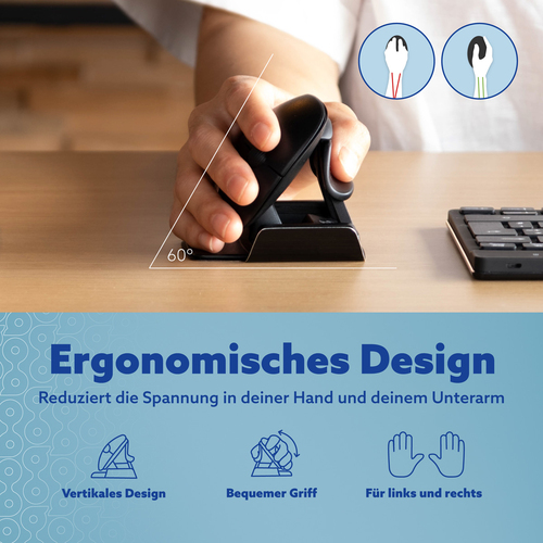 R-Go Tools Ergonomische Maus R-Go Twister mit Pausensoftware, beidhändige Maus, faltbar, Bluetooth und kabelgebunden. Form