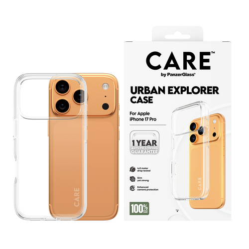 PanzerGlass CARE™ by ® Urban Explorer Case Transparent iPhone 17 Pro. Case type: Cover, Brand compatibility: Apple, Compat