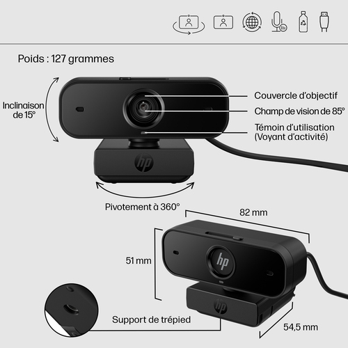 HP 435 FHD Webcam. Megapixel (approx.): 2 MP, Maximum video resolution: 1920 x 1080 pixels, Camera HD type: Full HD. Inter