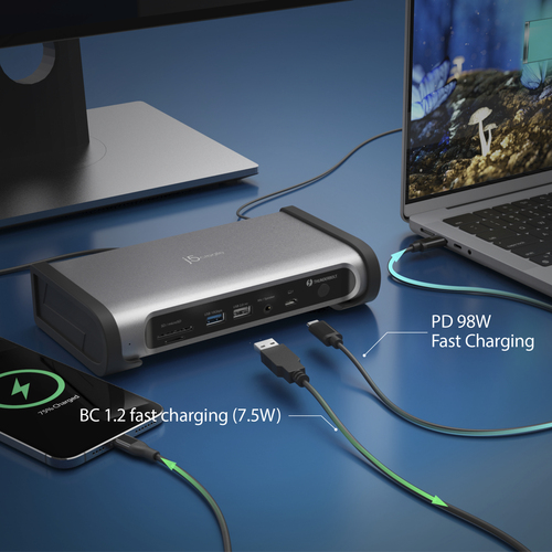 j5create JTD568 Thunderbolt 4 Docking Station für Smartphone, Monitor, Speicherkartenleser, Notebook - Ladefunktion - Spei