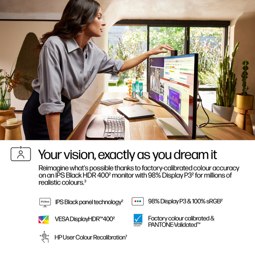 HP Series 7 Pro 34 inch WQHD Conferencing Monitor - 734pm. Display diagonal: 86.4 cm (34"), Display resolution: 3440 x 144