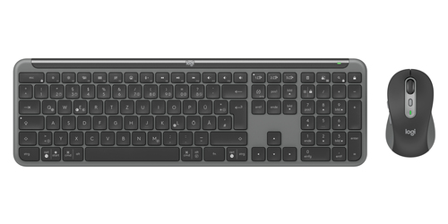 Logitech Signature Slim MK950 Tastatur & Maus - Deutsch - Tastatur, Kabellos, Bluetooth, 5.1 USB Typ-A, Schere, Graphit - 
