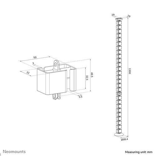 Neomounts ADS06-132BL Cable spine - magnetic fixture - universal. Type: Cable guide, Purpose: Desk, Product colour: Black.