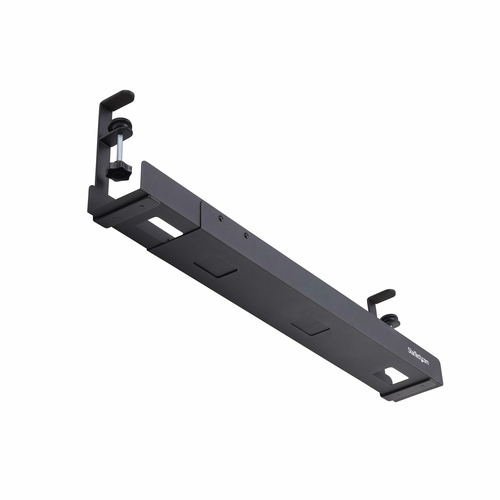 StarTech.com Under Desk Cable Management Tray, Length Adjustable, Clamp-On Installation, No Drilling Required, Black - Len