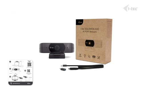 i-tec SOLOMON 500 4K PDAF Webcam. Megapixel (approx.): 8.29 MP, Maximum video resolution: 3840 x 2160 pixels, Camera HD ty