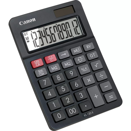 Canon AS-120 II Simple Calculator - Angled Display, Dual Power, Lightweight, Auto Power Off, Key Rollover, Sign Change, Pl
