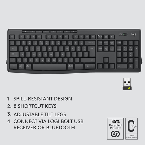 Logitech MK370 Teclado e rato - Inglês (EUA) - USB tipo A Sem fios Bluetooth Teclado - 112 Chave - Keyboard/Keypad Color: 