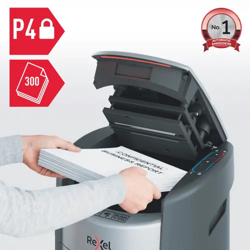 Rexel ShredMax AutoFeed+ 300X Cross Cut Paper Shredder. Shredding type: Cross shredding, Working width: 22.5 cm, Shredding