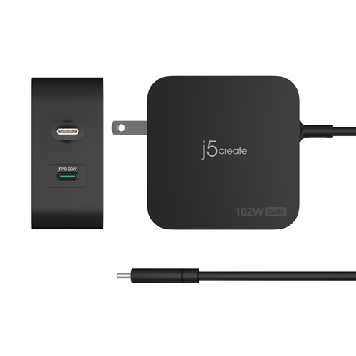 j5create 102 W AC Adapter - 1 Pack - Universal Adapter - 2 USB Type-C - For Headphone, Notebook, Portable Gaming Console, 