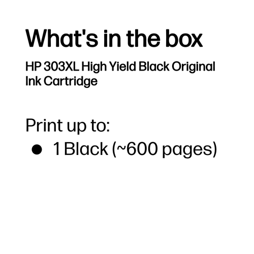 HP 303XL High Yield Black Original Ink Cartridge. Printing colours: Black, Quantity per pack: 1 pc(s), Black ink page yiel