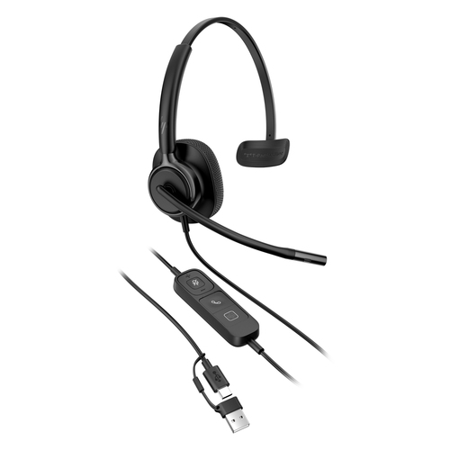 Poly Mission 400 415 Wired Over-the-head, On-ear Mono Headset - Black - Microsoft Teams Certification - Monaural - Supra-a