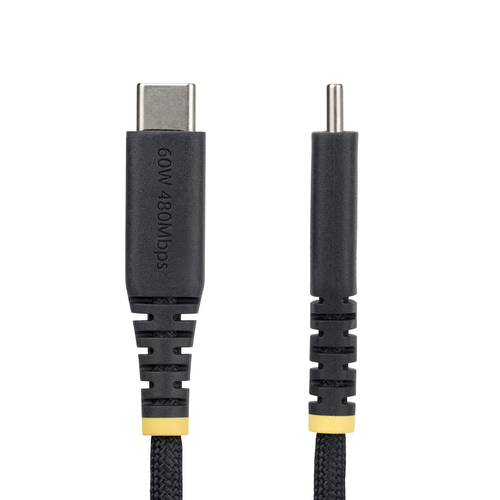 StarTech.com 30cm (1ft) USB-C Charging Cable, 60W (3A) PD, Dual-Layer Braided Nylon/TPE Jacket, Rugged USB 2.0 Laptop Char