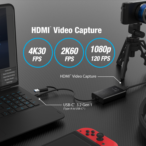 Dispositivo di acquisizione video j5create JVA11-N - Nero - Funzioni: Acquisizione video - 2160p - USB Tipo A, USB 3.2 Tip