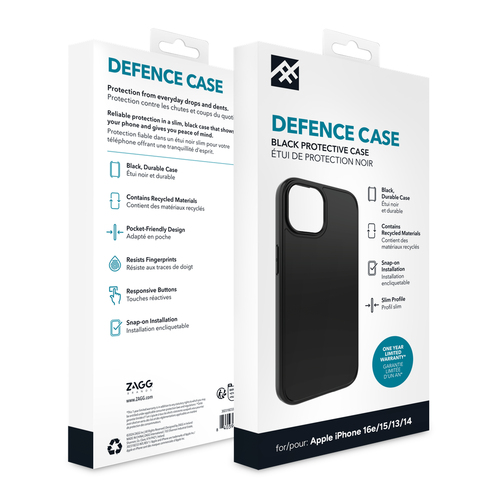 ifrogz Defence Hülle für Apple iPhone 15, iPhone 14, iPhone 13, iPhone 16e Smartphone - Schwarz - Sturzsicher, Beulenbestä