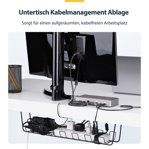 StarTech.com Untertisch Kabelmanagement Ablage, 615mm langes Metall Gitter Kabelorganizer, Schraubmontage, Steckdosenleist