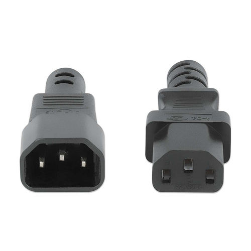 Manhattan Power Cord/Cable, C14 Male to C13 Female (kettle lead), Monitor to CPU, 1m, 10A, Black, Lead, Lifetime Warranty.