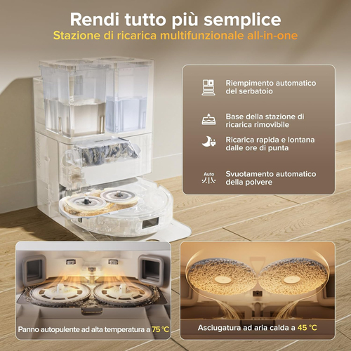 Robot Vacuum Cleaner Roborock Qrevo - Bianco - Pennello - Pavimento, Tappeto - 45 dB(A) Livello rumore