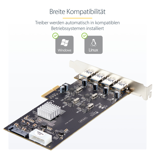 StarTech.com 4-Port USB PCIe Karte, USB 3.2 5Gbps, PCI Express Karte mit 4 unabhängigen USB-Controllern, 4 USB-A Anschlüss