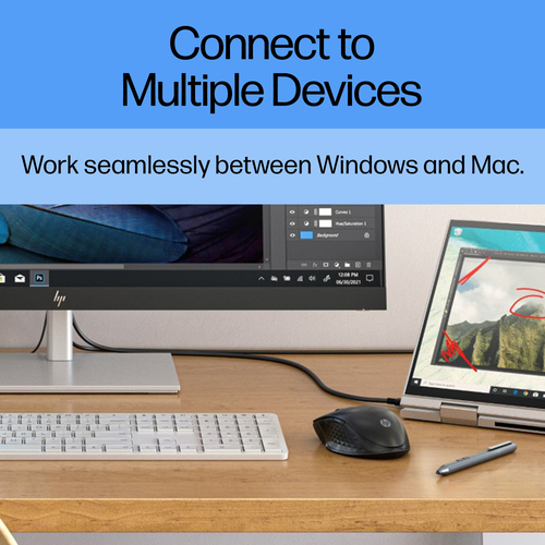 HP 430 Multi-Device Wireless Mouse. Form factor: Ambidextrous. Movement detection technology: Optical, Device interface: R