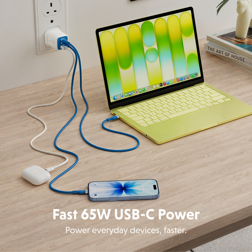 Hyper HyperJuice 65 W AC Adapter - Universal Adapter - For iPhone, iPad Air - Blue