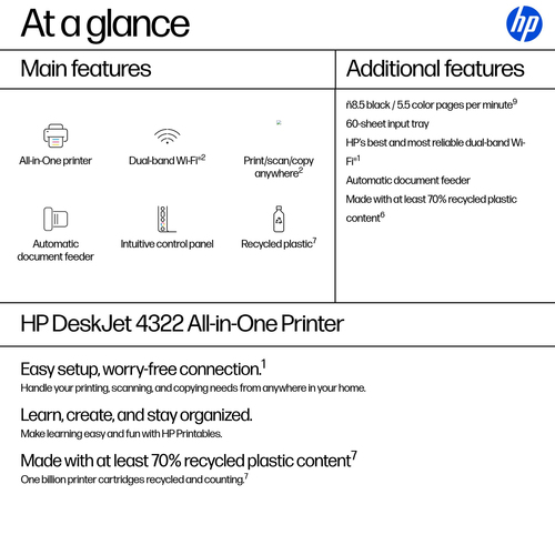 HP DeskJet 4322 Wireless All-in-One Farbe Drucker. Drucktechnologie: Thermal Inkjet, Printing: Farbdruck, Maximale Auflösu