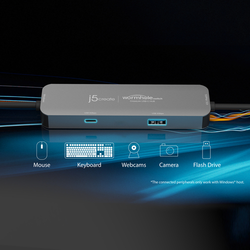 j5create Wormhole Switch JCH422-N Hub USB - USB Tipo C, USB tipo A - 640 MB/s - Tablet, Smartphone, Rato, Teclado, Unidade