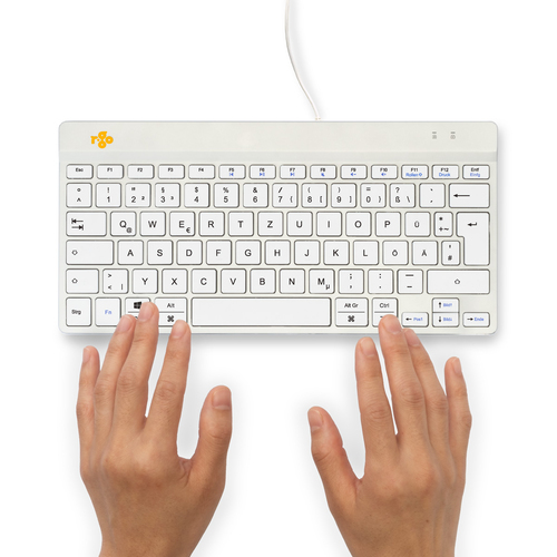 R-Go Tools Ergonomische Tastatur R-Go Compact Break, kompakte Tastatur mit Pausensoftware, QWERTZ (DE), Kabelgebunden, Wei