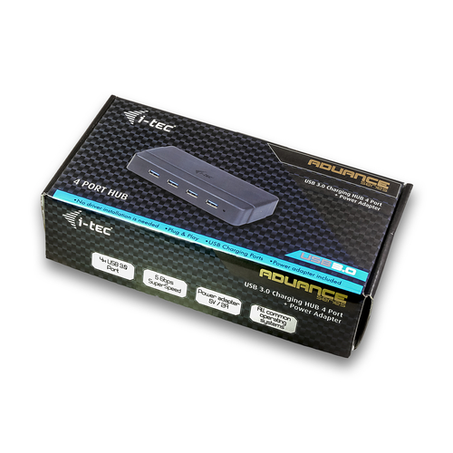 i-tec USB 3.0 Charging HUB 4 Port + Power Adapter. Host interface: USB 3.2 Gen 1 (3.1 Gen 1) Type-B, Hub interfaces: USB 3