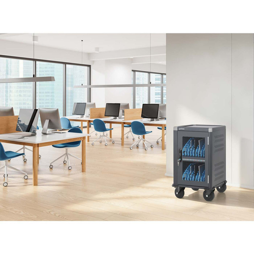 Manhattan iPad to 13", MacBook Air to 13" & Chromebook 14" 20-bay Charging Trolley/Cart via USB-C (30W), Also other tablet