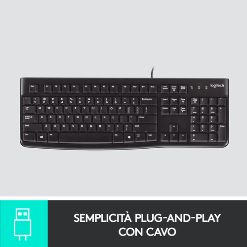 Tastiera Logitech K120Cavo Connettività - USB Interfaccia - Italiano - USB Interfaccia - Italiano